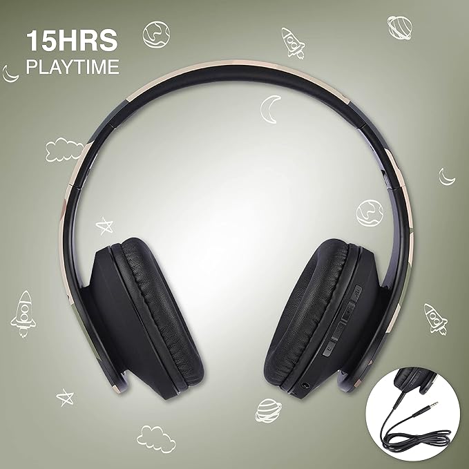 PowerLocus Kids Headphones Over-Ear, Bluetooth Wireless Headphones for Kids,with Microphone, Safe 85DB Volume Limited, Foldable with Carry Case, Audio Cable, Micro SD mode for Online Classes,PC,Phones