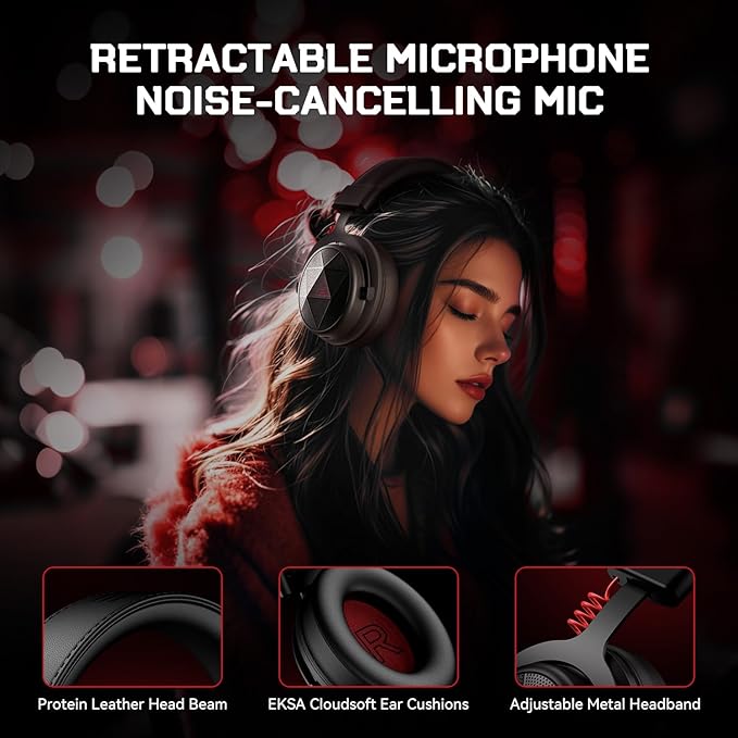 EKSA E900X 5.8G Wireless Gaming Headset with Micphone for PC PS4, PS5, Computer, Laptop - Dual Mic ENC Call Noise Cancelling Headphones - 7.1 Srround Sound - Over Ear Headphones for TV, Music, Meeting