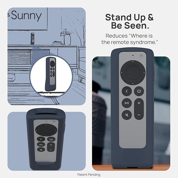 GripStand™ Apple TV Remote Cover, Scratch-Resistant Silicone Case Compatible with AirTag, Fits Siri Apple TV 4K/HD (2nd & 3rd Gen), Stand-Up Design, Enhanced Grip, Slate Ocean by 73&Sunny