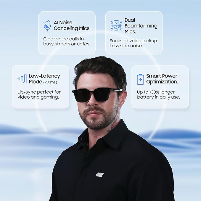 LIMU Gen 5 Smart Glasses. Al Glasses with Real-Time Al Interpreter Open-Ear Bluetooth Glasses with Speakers. Hall-Sensor Auto On/Off, Magnetic Lenses (Black & Yellow, TRGO Frame for Women & Men