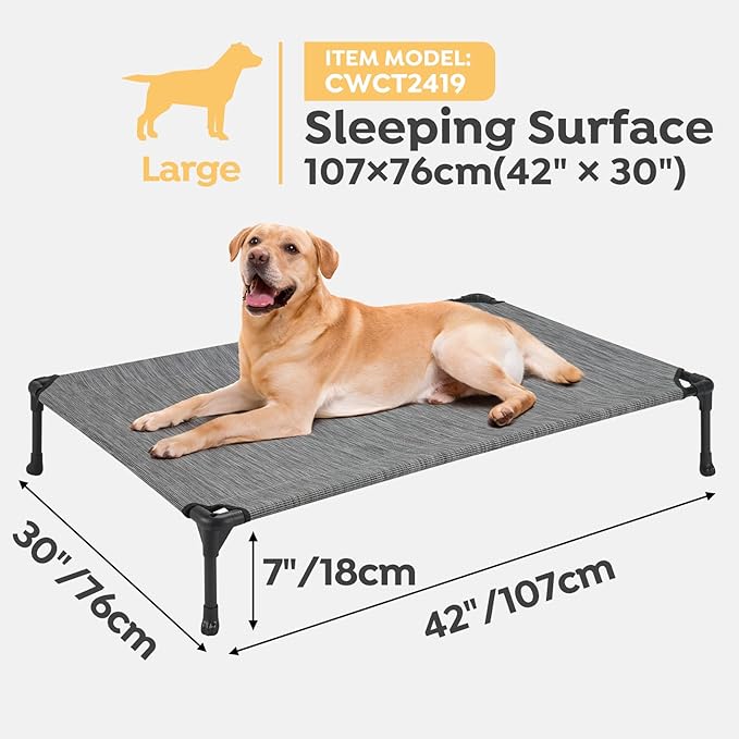 Veehoo 2-Pack Raised Dog Beds - Cooling Portable Pet Cot with No-Slip Feet, Breathable Mesh, Size 42" x 30", Black Silver, CWC1803-L