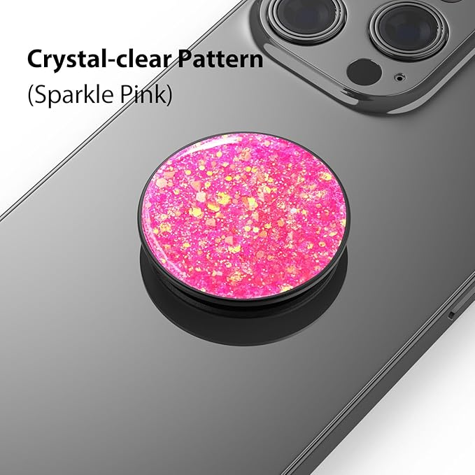 Phone Ring Holder, Phone Grip Holder Finger Kickstand, Foldable & Adjustable Metal Cell Phone Rings Gripper Stand Work with Magnetic Car Mount for iPhone Samsung & Other Phones - Sparkle Pink