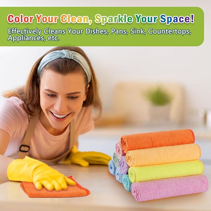 AIDEA Microfiber Cleaning Cloth, 20PK, Colorful Lint-Free Vibrant Cleaning Rags, Microfiber Towels for Cars, Kitchen Cloth, Dusting Cloth for Home, Window, Cleaning Supplies, 11.5"×11.5"