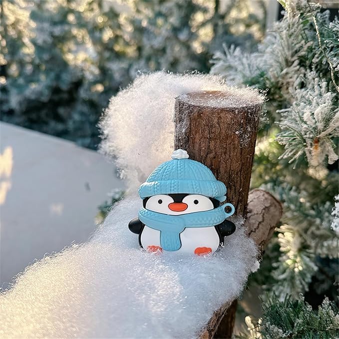 Charging Earphone Case Compatible with Airpods 4,Christmas Cute Animal Hat Penguin Design Soft Silicone Full Body Protective Skin Cover, Kids Girls Women Cartoon Earbuds Accessories with Pendant