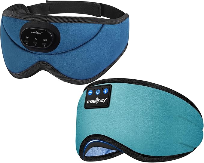 MUSICOZY 3D Bluetooth Sleep Mask with Headphones and Timer, Wireless Sleep Headphones for Side Sleepers, Eye Mask with Bluetooth Headphone, 2 Packs