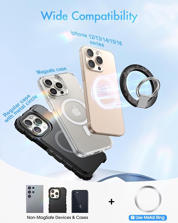 Toycamp Phone Grip Ring Holder Compatible with MagSafe - Magnetic Phone Grip Stand Women Cute Painting Removable Rotatable Magnet Accessories for iPhone 17 Pro Max/16/15/14/13/12 Series, Butterfly