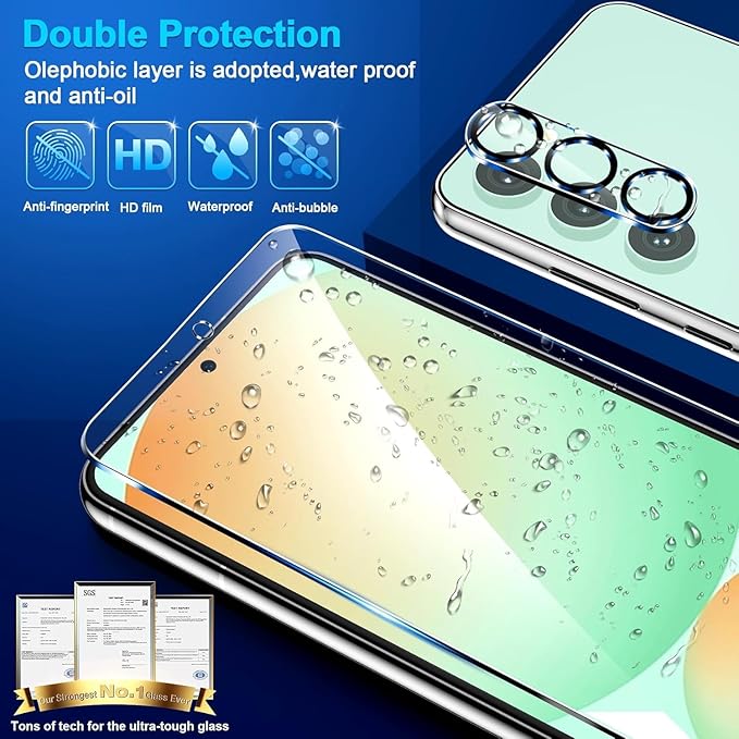 3 Pack for Samsung Galaxy S24 FE Screen Protector Tempered Glass + 3 Pack Camera Lens Protector, Military Grade Shatterproof, 9H Hardness, Fingerprint Unlock, Case Friendly 6.7 Inch