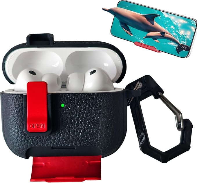 for Leather AirPods Pro 3 Case 2025| Cute Air Pods Pro 3 Case with Lock(Model A2700/A2931) | with Phone Holder & Keychain | Airpods 3 Pro Cases for Man Women(RedBlack)