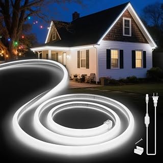 LED Neon Lights Daylight White 6000K,16.4ft 110-120V LED Strip Lights,Flexible Outdoor Waterproof Neon Rope Lights for Bedroom,Cabinet,Kitchen,Living Room,Mirror,Halloween Decor - Image 1