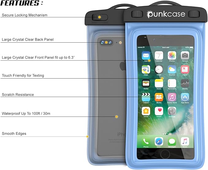 Waterproof Phone Pouch, PunkBag Universal Floating Dry Case Bag for Most Cell Phones incl. iPhone 8 Plus & Samsung Galaxy S9 | Perfect for Keeping Your Cellphone & Valuables Dry and Safe