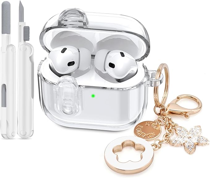 (with Safety Lock) Clear Case for Cute Apple Airpods Pro 3 Cases 2025 Women, VISOOM Soft TPU Air pods Pro3 Gen Cases iPods Pro3 Earbuds Case Bling Keychain & Cleaning Kit for Airpod iPod Pro 3rd Gen