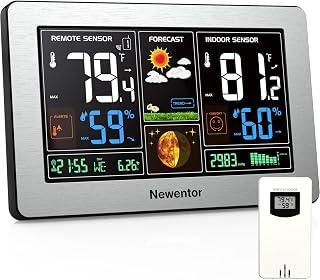Newentor Weather Station Wireless Indoor Outdoor Thermometer,Sliver,1Sensor