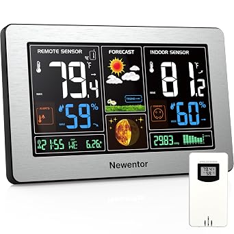 Newentor Weather Station Wireless Indoor Outdoor Thermometer,Sliver,1Sensor