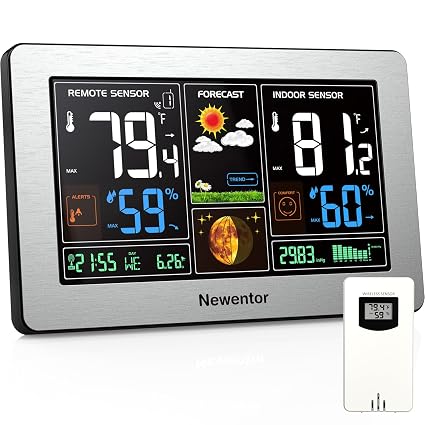 Newentor Weather Station Wireless Indoor Outdoor Thermometer,Sliver,1Sensor