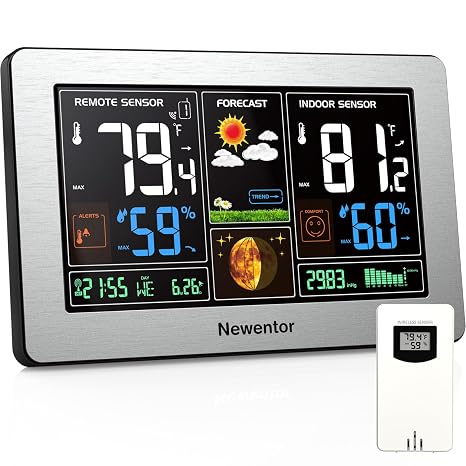 Newentor Weather Station Wireless Indoor Outdoor Thermometer,Sliver,1Sensor