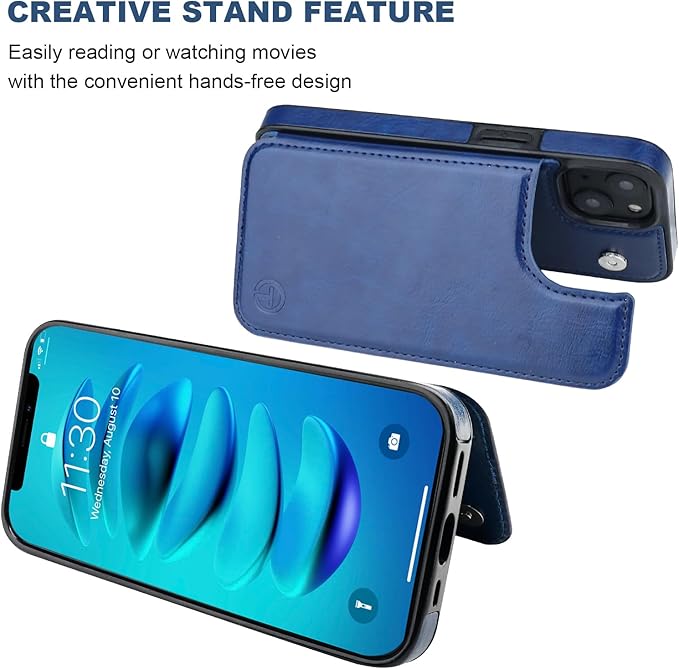 ONETOP Compatible with Magsafe for iPhone 13 Wallet Case with Card Holder, PU Leather Kickstand RFID Blocking Case, Double Magnetic Clasp and Durable Shockproof Cover 6.1 Inch (Blue)