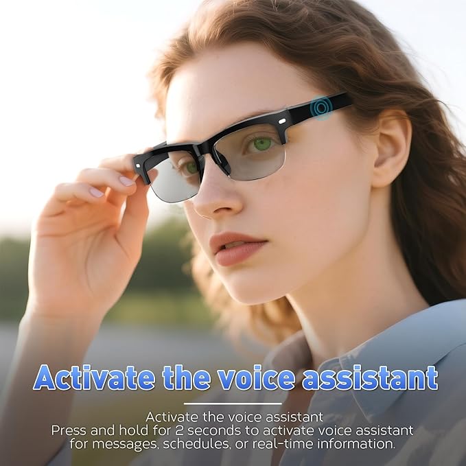 Smart Glasses, Open-Ear Sound Mic & Speakers, Smart Audio Polarized Sunglasses with Photochromic Lenses, IPX4 Waterproof, Voice Assistant, Unisex Bluetooth Glasses for Travel, Working & Driving