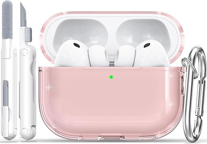 RFUNGUANGO AirPods Pro 3 Case Clear, Soft TPU Transparent with Cleaning Kit & Keychain, Compatible with Magsafe, Compatible Apple AirPods Pro 3rd (2025) Generation Protective Case, Pink