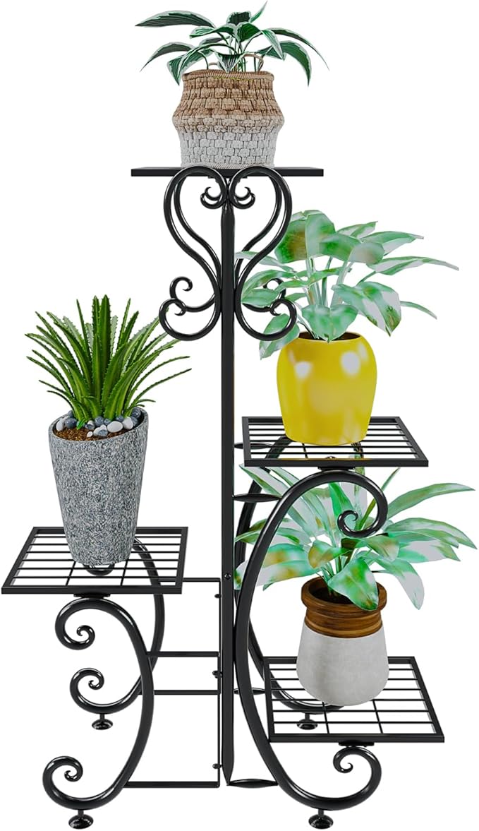 4 Tier Metal Plant Stand Indoor, Tiered Corner Plant Holders for Multiple Plants, 29 Inch Tall Flower Pot Holde Display Stand for Patio Garden Living Room Balcony Bedroom, Black