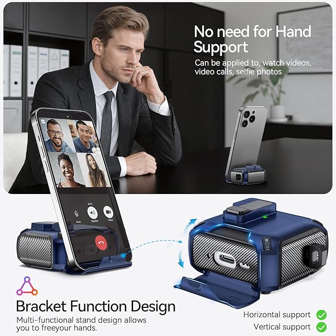 for AirPods 4 Case (2024) with Phone Stand,（with Automatic Snap Switch） Carbon Fiber Design Protection Cover with Cleaning Pen,Blue
