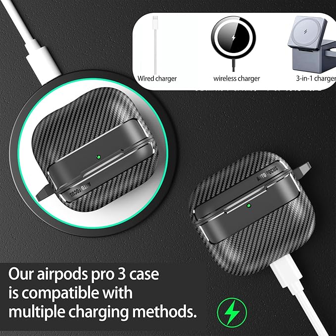 for Hard AirPods Pro 3 Case 2025|Cool Carbon Fiber Air Pods Pro 3 Case (Model A2700/A2931)|with Keychain|Airpod 3 Pro Cases for Man(Black)