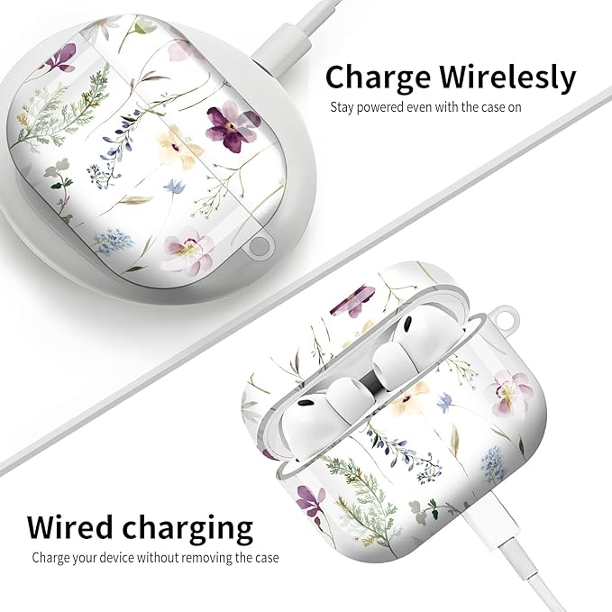 Compatible with AirPod Pro 3 (2025),Cute Case Cover for Women & Men, Full Protection Shockproof Hard Case with Keychain, Wireless Charging Case Accessories(Watercolor Floral Wildflowers)