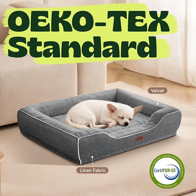 Orthopedic Dog Beds for Small Dogs with Removable Washable Cover,Cooling Gel Memory Foam with Egg-Crate Foam & Foam Sides Bolster Waterproof,Relieves Joint Pain,24"x18"x6"Dark Grey