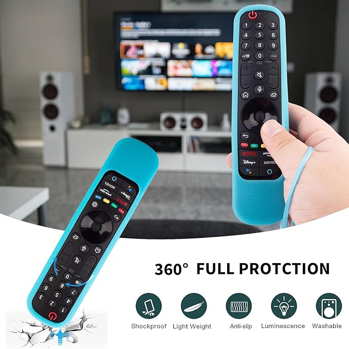2 Pack LG Magic Remote Cover - Silicone Protective Case for LG Smart TV Remote Controller MR21/22/23 - Shockproof, Anti-Slip, Anti-Lost Loop, Glow in The Dark (Glow Green + Glow Blue)