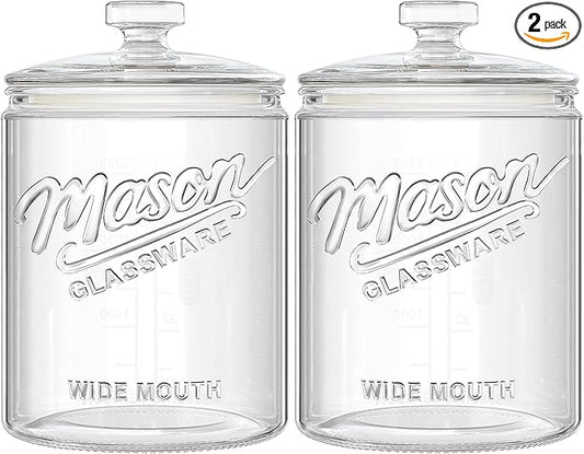 2 Pack 1 Gallon Glass Cookie Jar with Lid, Glass Canisters for Pantry Organizers & Storage, Wide Mouth Mason Jar for Flour Sugar, Sourdough Starter, Coffee, Dog Treat, Apothecary, Laundry Room