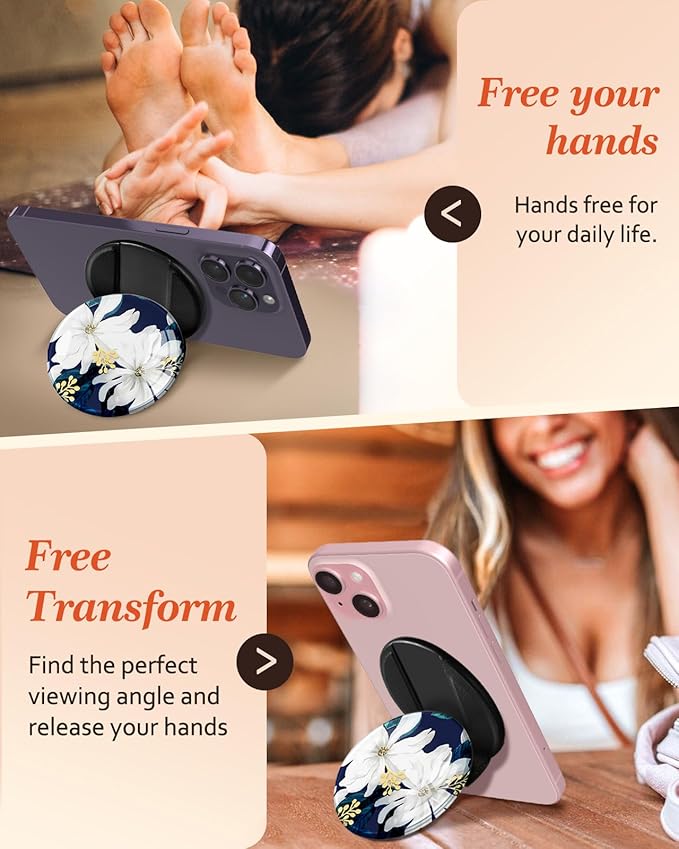 Kidcube Phone Grip Compatible with Magsafe - Magnetic Phone Grip Stand Cute Flowers Finger Grip Kickstand Ring Holder Women Girls Compatible with Magsafe Accessories for iPhone 16/15/14/13/12 Series