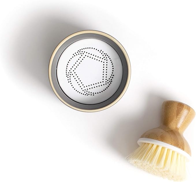 Full Circle Bubble Up Bamboo Dish Brush & Ceramic Soap Dispenser-Family Safe, Formaldehyde-Free-Kitchen Scrub Brush for Dishes, Nonstick & Cast Iron,Gray