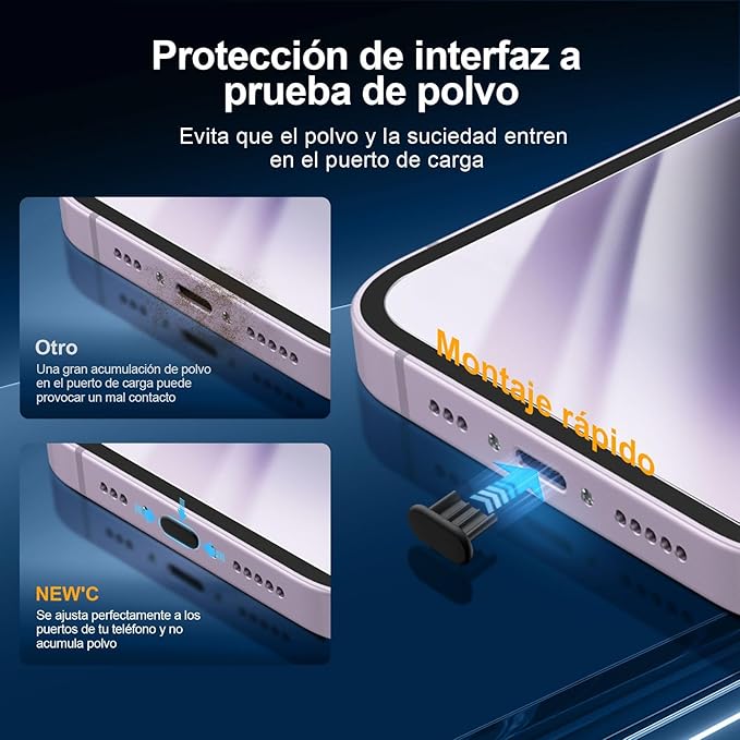 NEW'C 3x for iPhone 14 Screen Protector (6.1 inches)+ 3x Camera Lens Protector, Sensor Protection + Dust Plug - Case Friendly Tempered Glass Film, Ultra Resistant