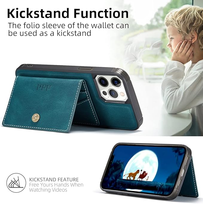 Magnetic Phone Wallet,Compatible with Magsafe Wallet for iPhone 16/15/14 Pro Max/14 Pro/14 Plus/13/12 Series,5 Card Holders with Magsafe and RFID Blocking,Vegan Leather,Teal