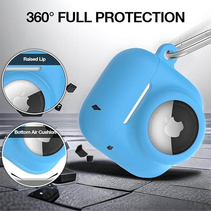 2 in 1 Silicone Case Compatible with AirPod 4 and AirTag 2/1, Shockproof Protective Skin Cover for AirPods 4th Generation with Cleaner Kit & Carabiner (Glow Blue)