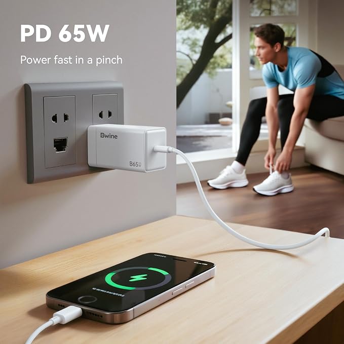 Bwine 65W GaN USB C Charger Fast, Compact & Powerful Charging Block for or MacBook, iPad, iPhone, Samsung, Drone(2X Adapter)