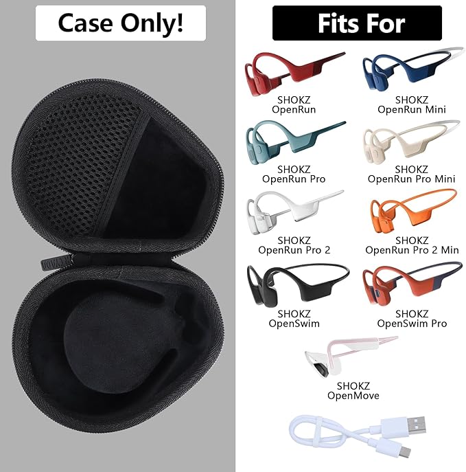 Hard Case Replacement for SHOKZ OpenRun Pro 2 / Pro 2 Mini/OpenMove/OpenRun/OpenSwim Open-Ear Bone Conduction Sport Headphones (Black Case)