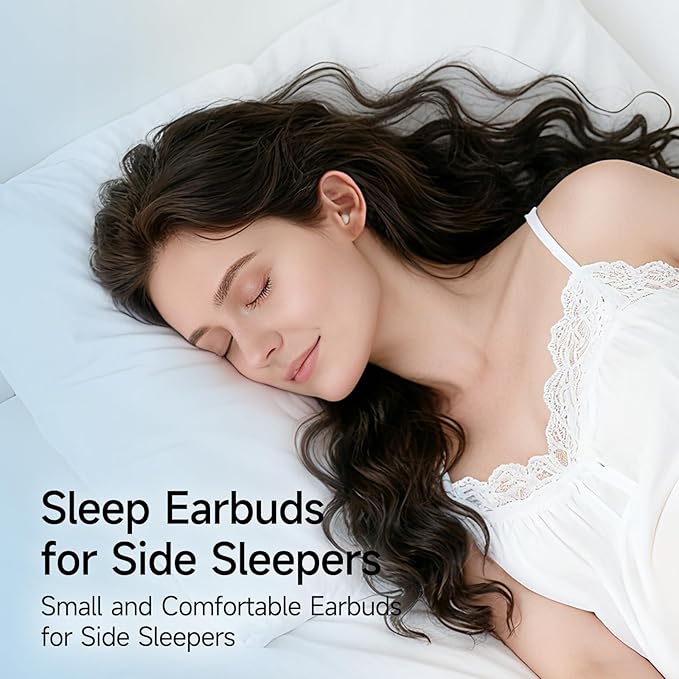 sunvito Sleep Earbuds for Side Sleepers, Mini Invisible Wireless Bluetooth 5.4 Micro Sleep Headphones, Hidden Earbuds with LED Screen for Small Ears Sleeping, Working, Exercise, Hiking - Beige
