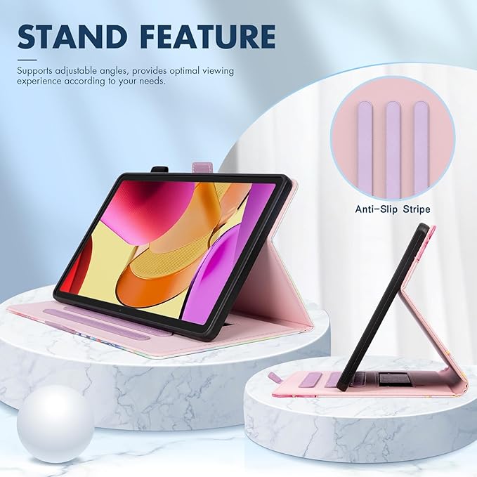 Dteck for Amazon Fire Max 11 Tablet Case 11" (13th Generation) 2023, PU Leather Shell TPU Back Cover Folio Slim Case with Auto Sleep Wake, Adjustable Viewing Angles, Cute, Pink Cherry