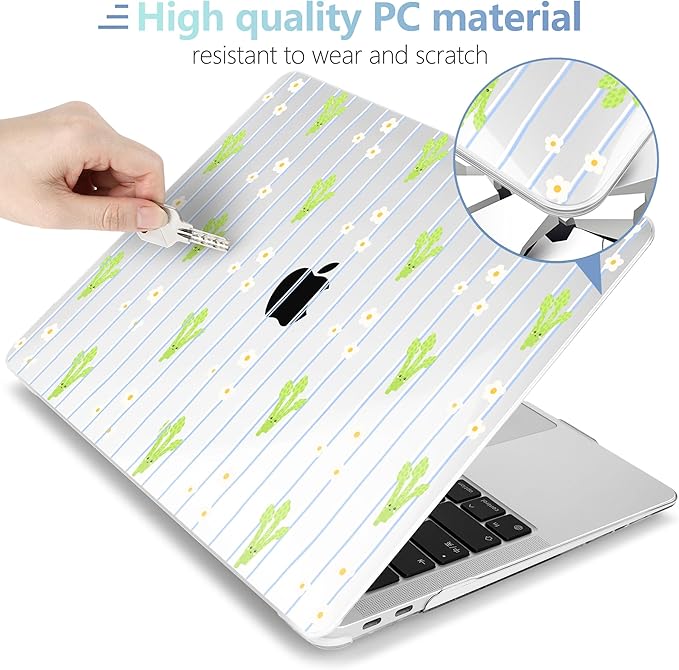 MEEgoodo for MacBook Air 13.3 inch Case 2021 2020 2019 2018 A2337 M1 A2179 A1932, Laptop Shell for MacBook Air M1 with Keyboard Webcam Cover & Trackpad Film & Type C Adapter,Cute & Cheerful Asparagus