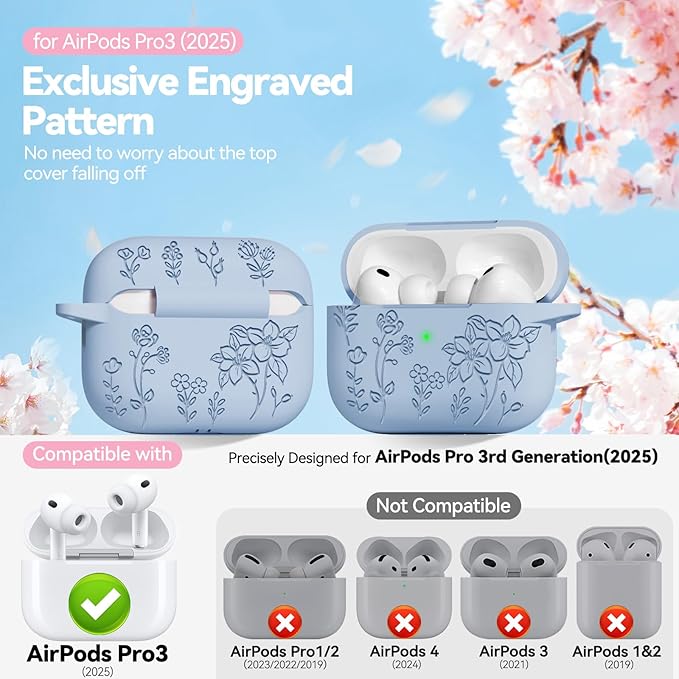 for AirPods Pro 3 Case, Soft Silicone Airpod Pro Case Cover with Keychain & Cleaning Kit Compatible with AirPods Pro 3rd Generation 2025 for Women Girly, Anti-Scratch