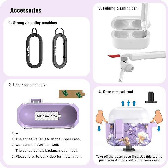 wenew case Compatible with AirPods Pro 2nd/1st Case Cover with Phone Stand, Cleaning Kit, Lanyard, Compatible with Magsafe One-Click Pop Open Lock iPod Pro Case (Purple, AirPods Pro & Pro 2)