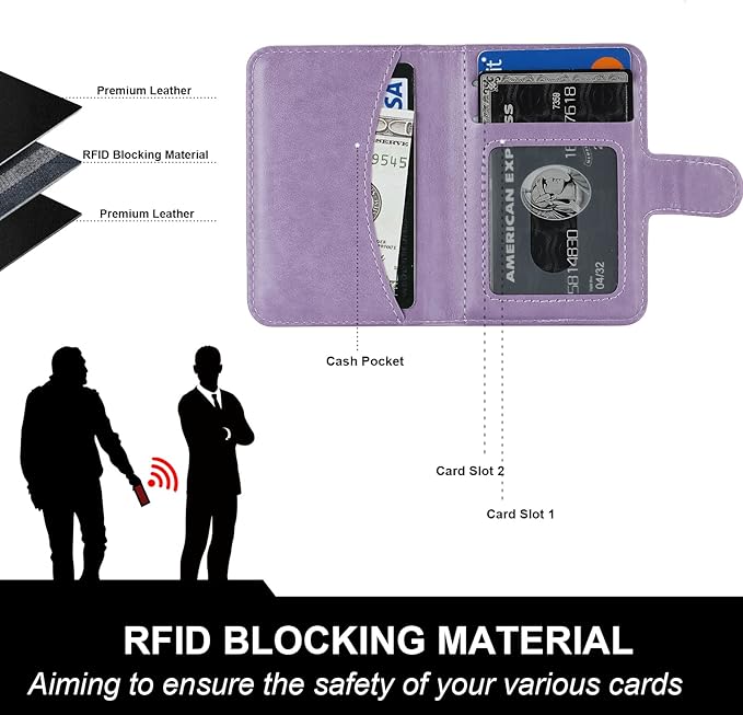 Bocasal for MagSafe Wallet Magnetic Card Holder, RFID Blocking Leather Card Slots for iPhone 17/16/15/14/13/12 Pro/Max/Plus/Air, Adjustable Kickstand Flip Mag Safe Wallet (Purple)