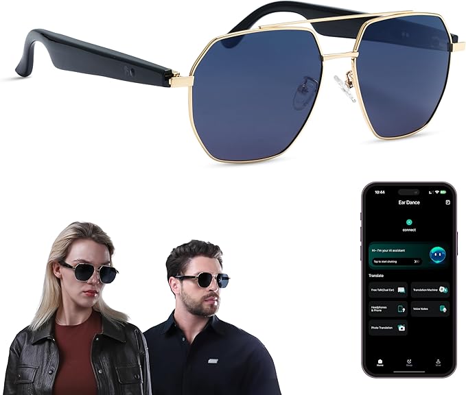 LIMU Gen 5 AI Translation Smart Sunglasses - AI Glasses with Real-Time AI Interpreter, Open-Ear Bluetooth Audio for Calls & Music, Premium 33 g Metal Frame, Travel & Business Ready for Women & Men