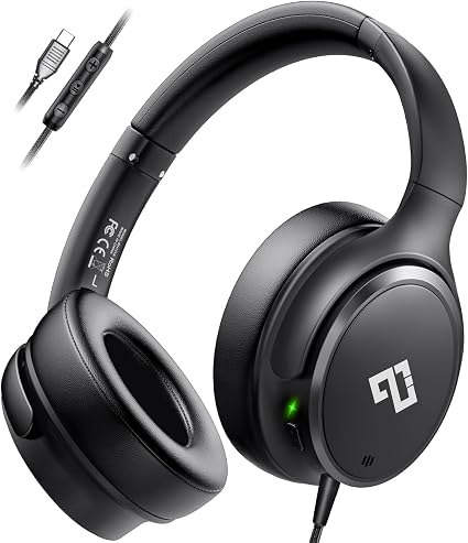 USB C Wired Headphones Active Noise Canceling Headphone Over Ear-Black