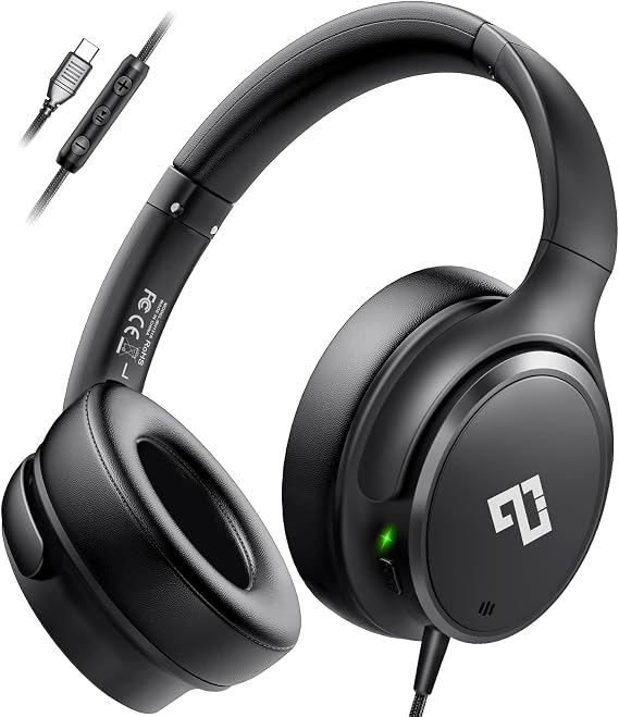 USB C Wired Headphones Active Noise Canceling Headphone Over Ear-Black