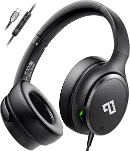USB C Wired Headphones Active Noise Canceling Headphone Over Ear-Black