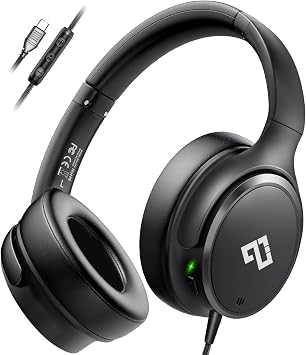 USB C Wired Headphones Active Noise Canceling Headphone Over Ear-Black
