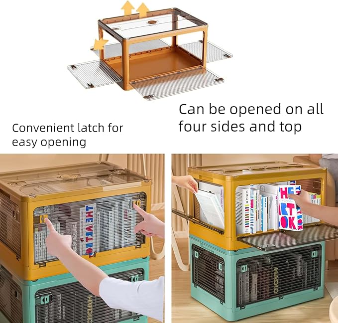 24Quart (8Pack) 15.95x11.42x9.45 ($15 each) Clear Plastic Storage Bins With Lids, collapsible, stackable With Wheels and Four Doors, Closet Pantry Organizer,Clothes Organizer