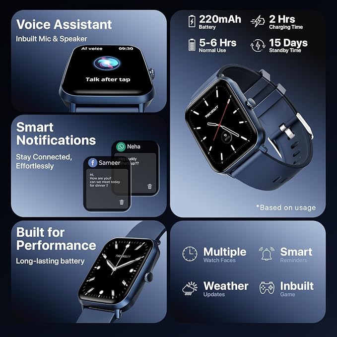 Fire-Boltt Ninja Call Pro Plus 46.48mm (1.83 inch) Smart Watch with Bluetooth Calling, AI Voice Assistance, 100 Sports Modes IP67 Rating, 240 * 280 Pixel High Resolution (Navy Blue)