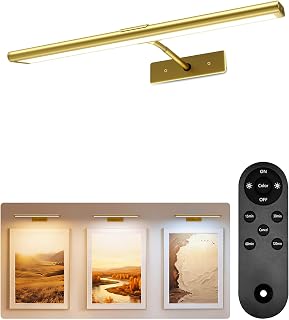 EZVALO Picture Light for Wall, 4800mAh Rechargeable Wireless Remote, 16‘’ Dimmable Magnetic LED Art Display Light with 3 Color Temperatures, for Gallery, Living Room, Bedroom, Hallway (Gold) - Image 1